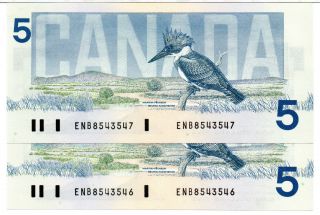 2 Consecutive Canada 1986 $5 S :enb8543546 - 7 Crow - Bouey Gem Unc ' S $100 B1115 photo