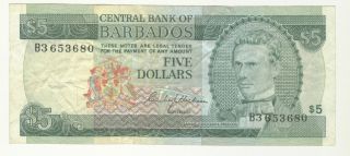 Barbados $5.  00 Banknote (1973) Pk 31a Signed C Blackman/sj Prescott Portrait photo