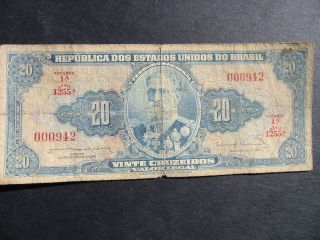 1943 Brazil 20 Cinquenta Cruzeiros Banknote Worl War Ii Era photo