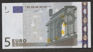 5 Euro ' M ' Portugal U001 1st Serial Crisp Gem Unc Banknote Duisenberg Signature photo