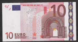 10 Euro ' M ' Portugal U008 Crisp Gem Unc Banknote J.  C.  Trichet Signature 2002 photo