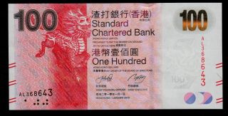 Hong Kong 100 Dollars Standar Chartered 2010 Pick 299 Unc. photo
