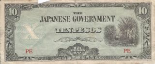 The Japanese Government 10 Ten Pesos - Addressed On Back 02/27/45 Wwii photo