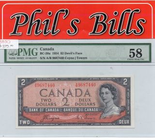 Devils Face 1954 $2 Bank Of Canada Choice About Unc - 58 Bc - 30a Graded $375 B830 photo