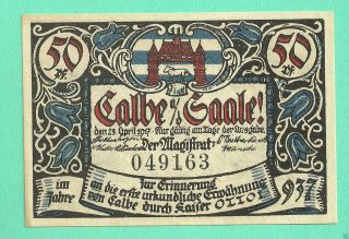 Germany Calbe 1917 (1921) 50 Pfg.  Unc Crisp Notgeld Gem 049163 photo
