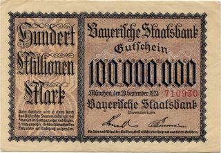 Germany 100.  000.  000 Mark 1923 Munchen 710930 photo