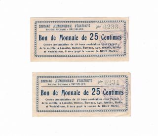 Belgium Notgeld Wwi Luxembourg 2x25 Centimes 1914/18 Electricity Au photo