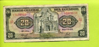 Ecuador 20 Sucres 1978 Vf Banknote Paper Money photo