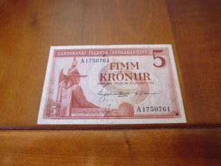 Iceland Banknote 5 Kronur L.  1957,  