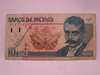1996 Banco De Mexico Diez (10) Pesos Serie W Emiliano Zapata Circulated photo