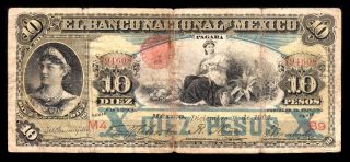 El Banco Nacional De Mexico 10 Pesos 12.  01.  1902,  M299d / Bk - Df - 218.  Fine photo