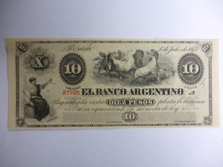Argentina Banknote 10 Pesos Pick S1527 Au 1873 - Banco Argentino photo