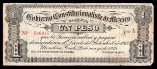 Monclova,  Gobierno Constit.  De Mexico 1 Peso 4.  26.  1913 M975b / Mi - - 1.  5 Fine+ photo