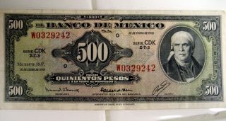 1978 500 Pesos Mexico Bank Note Paper Money Jose Morelos photo