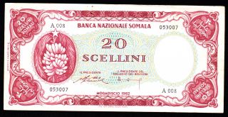 Somalia 20 Schellini 1962 Pick 3 Vf. photo