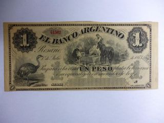 Argentina Banknote 1 Peso Pick S1525 Xf+ 1873 - Banco Argentino photo