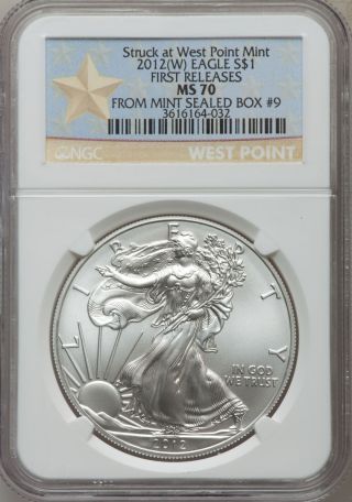 2012 - (w) $1 Silver Eagle,  West Point,  First Release,  Ngc Ms70 photo