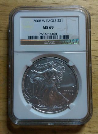 2008 W American Eagle 1$ Ngc Ms 69 1oz Fine Silver Burnished photo