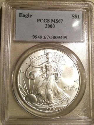 2000 American Silver Eagle Pcgs Ms67 Above Gem Quality photo