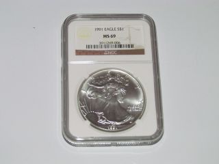 1991 American Silver Eagle Ms69 Ngc Slab photo