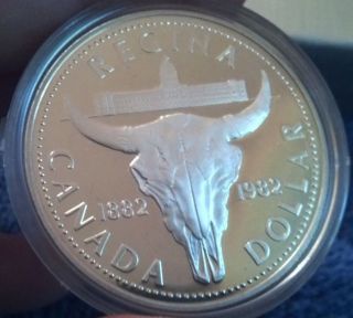 1982 Canadian Dollar (bison Skull),  Proof,  Uncirculated;.  500 Silver;.  375 Oz. photo