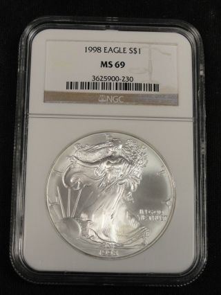 1998 American Silver Eagle Dollar Coin Rare Key Ngc Ms69 0 - 230 photo
