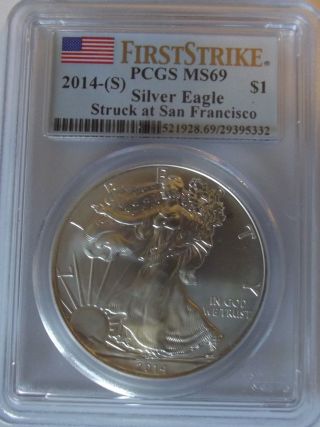 2014 Silver.  999 Eagle Ms69 Struck At San Francisco Pcgs First Strike 32 photo