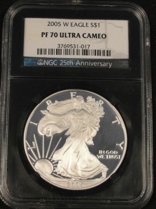 2005 W American Silver Eagle Coin Ngc Black Retro Slab Pf70 Ultra Cameo 1017 photo