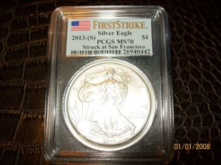 2013 S American Silver Eagle Pcgs Ms 70 (first Strike) photo