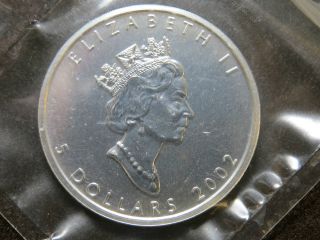 2002 1 Oz Silver Maple Leaf Coin Canada Mylar Pouch Unc photo