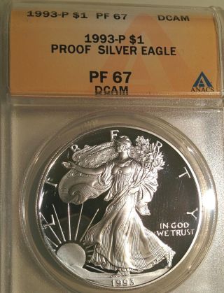 1993 - P American Silver Eagle Anacs Pf 67 Dcam Proof photo