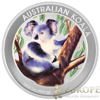 2013 1 Oz Ounce Silver Coin Colorized Edition Koala Bear Perth.  999 Rare photo