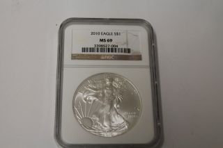 2010 American Silver Eagle One Dollar Ngc - Ms 69 (2568) J photo