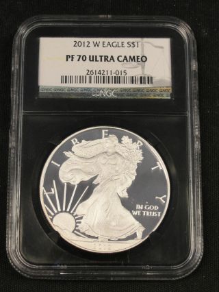 2012 W American Silver Eagle Coin Ngc Black Retro Slab Pf70 Ultra Cameo 1 - 015 photo