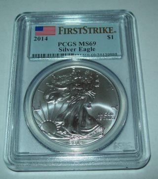 2014 Pcgs Ms69 American Silver Eagle 1 Troy Oz Silver Dollar Coin First Strike photo