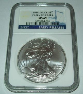 2014 Ngc Ms69 American Silver Eagle 1 Troy Oz Silver Dollar Coin Er photo