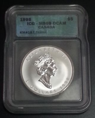 1998 1 Oz Silver Canadian Maple Leaf - Titanic Privy Ms - 69 Dcam Icg 