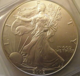 Bu 2002 $1 One Troy Ounce 0.  999 Silver American Eagle photo