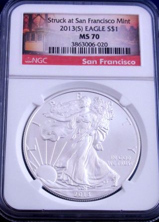 2013 (s) Ms 70 Ngc San Francisco Trolley Label American Silver Eagle - Perfect photo