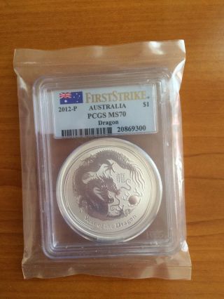 @@2012 1 Oz Silver Australian Year Of The Dragon Coin Ms - 70 Pcgs First Strike@@ photo