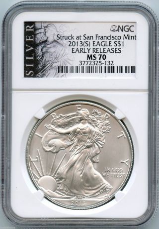 2013 - S Ngc Ms 70 Early Release American Eagle Silver Dollar 1 Oz - S1s Kr807 photo