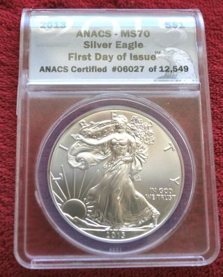 2013 Silver Eagle Ms 70,  First Day Of Issue,  6,  027 Of 12,  549 photo