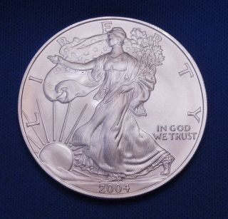 2004 American Silver Eagle Dollar | Uncirculated | Kointain Coin Case photo