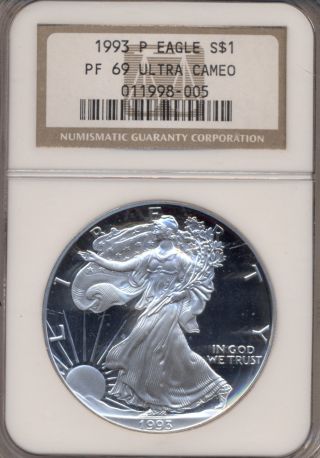 1993 American Silver Eagle Ngc Certified Proof - 69 Ultra Cameo photo