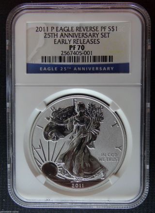 2011 P Reverse Proof 25th Anniversary Silver Eagle Early Release Ngc Pf70 photo