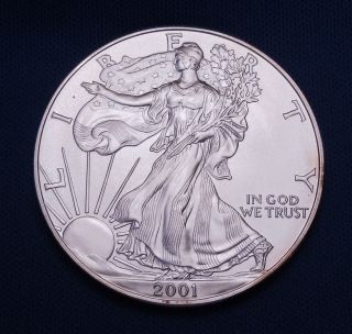 2001 American Silver Eagle Dollar | Uncirculated | Kointain Coin Case photo