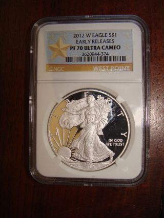 2012 - W Silver Eagle - Ngc Pf70 Ultra Cameo - Early Releases - West Point Label photo