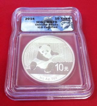 2014 1 Oz Silver Chinese Panda Coin Ms - 70 Icg photo