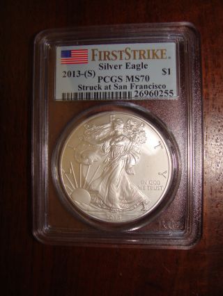 2013 - (s) Silver Eagle - Pcgs Ms70 First Strike - Struck At San Francisco - 255 photo