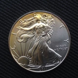 2011 American Silver Eagle Dollar Brilliant Uncirculated (toned). . photo